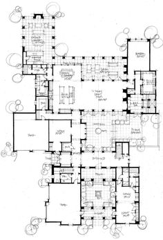 an architectural drawing shows the floor plan for this house, which is surrounded by two courtyards