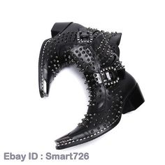 Men Fashion Punk Rivet Buckle Strap Pointy Toe Ankle Boot Youth Leather Shoes | eBay Punk Martin Boots For Fall Concert, Punk Style Martin Boots For Fall Concerts, Fall Punk Martin Boots For Concerts, Punk Style Martin Boots With Rivets And Round Toe, Punk Style Faux Leather Boots With Rivets, Punk Style High Heel Martin Boots In Faux Leather, Punk Style Martin Ankle Boots For Party, Punk Style Pointed Toe Martin Boots In Faux Leather, Punk Moto Boots With Spikes And Round Toe