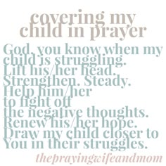 an image of the words covering my child's prayer in blue and white on a white background