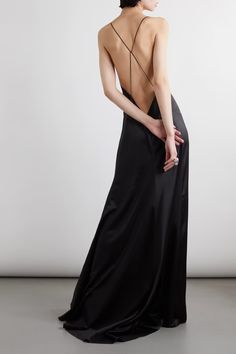 Black Open-back silk-satin maxi dress | SAINT LAURENT | NET-A-PORTER