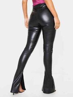 Unleash your inner rockstar with our Faux Leather Flare Pants! Elevate your style game with the perfect blend of edgy and chic. Crafted from high-quality materials, these pants give you the luxurious feel of leather without compromising comfort. The flared silhouette adds a touch of retro glamour, making these pants a versatile statement piece for day or night. Embrace the allure of leather without sacrificing style – redefine your wardrobe with our Faux Leather Flare Pants! High waist Side ankl Masquerade Costumes, Leather Pants Women, Kick Flares, Hipster Fashion, Faux Leather Leggings, Type Of Pants, Pants Pattern, Vintage Wear, Leather Leggings