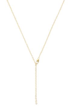 Elevate your wardrobe in a statement-making lariat necklace crafted in goldtone plate that's ideal as a standalone piece or as a layered look. 18" length; 3" extender; 1 1/4" drop Lobster clasp closure Goldtone plate/glass Imported Gold-tone Delicate Chain Lariat Necklace, Gold-tone Minimalist Lariat Necklace With Adjustable Chain, Minimalist Gold-tone Lariat Necklace With Adjustable Chain, Gold-tone Lariat Necklace With Adjustable Chain, Gold-plated Lariat Necklace With Gold Chain, Formal Gold-tone Lariat Necklace With Delicate Chain, Gold Backdrop Necklace For Formal Occasions, Gold Lariat Necklace With Adjustable Chain, Formal Gold Necklace With Adjustable Length