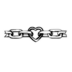 a black and white drawing of a chain with a heart