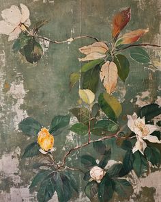 a painting of some flowers on a wall