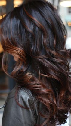 Red And Dark Brown Balayage, Dark Brown And Red Ombre Hair, Red Bayalage Brunette, Dark Brown And Red Highlights, Dark Brown Dark Red Balayage, Dark Brown With Maroon Highlights, Black And Auburn Hair, Brunette And Red Hair, Mahogany Balayage On Black Hair