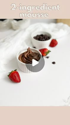 two small bowls filled with chocolate and strawberries