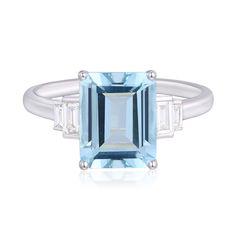 Aquamarine & Diamond Ring in 14K White Gold Tanzanite And Diamond Ring, Measure Ring Size, Country Rings, Tanzanite Diamond Ring, Helzberg Diamonds, Aquamarine Engagement Ring, Step Cut, Tanzanite Gemstone, Aquamarine Ring