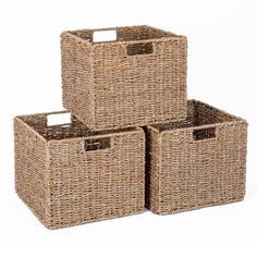 three wicker baskets stacked on top of each other