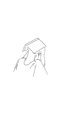 a black and white drawing of a person with a graduation cap on their head looking at the sky