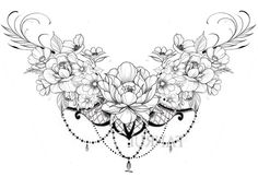 a black and white drawing of flowers with pearls on the bottom half of their face