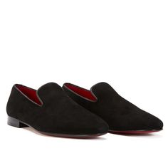 This plush black version of the timeless 'loafer' has been hand crafted from flawless suede leather, embellished with a leather insole that nods to the brand's heritage. Perfectly paired with a tailored suits, leather jackets or a tuxedo on a red carpet. Stacked heel. Leather Lining for a luxurious feel and moisture control Leather sole Tapered round toe. Slip-on style. The handmade leather outsole and insole are Made in Italy. STYLE #32399