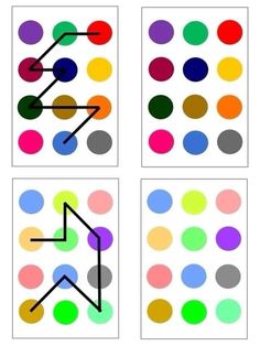 four different colored dots with an arrow in the middle