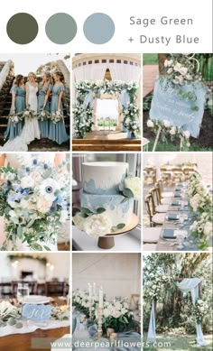 a collage of blue and green wedding colors