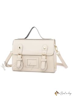 Bird in Bag - Decorative Buckle Satchel Bag Rectangular Beige School Bag, Beige School Bag With Adjustable Strap, Beige Shoulder Box Bag For School, Beige Rectangular Bag With Hasp Closure, Beige Double Handle Satchel For School, Beige Satchel Shoulder Bag With Hasp Closure, Beige Rectangular Satchel With Adjustable Handle, Beige Rectangular Flap Bag With Adjustable Handle, Beige Square Satchel With Hasp Closure