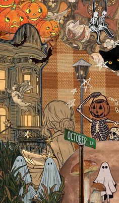 a collage of halloween images with pumpkins, ghostes and cats in the background