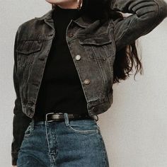 Jean Jacket Outfits, Black Denim Jacket, Alternative Outfits, Looks Style, Grunge Outfits, Cute Casual Outfits, Jacket Outfits, Outfits Ideas, New Outfits