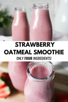 Strawberry Oatmeal Smoothie Oatmeal Smoothies Healthy, Oats Smoothie Recipes, Oatmeal Smoothie Recipes, Protein Shake Smoothie, Oat Smoothie