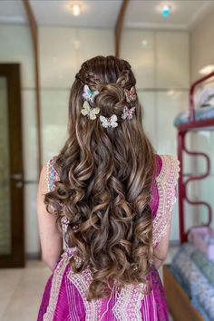 Haldi Hairstyle, Hairstyles For Gowns, Open Hair