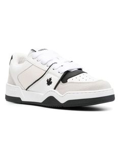 Step up your sneaker game with these panelled lace-up sneakers from DSQUARED2. Made with cream white and black calf leather and suede paneling, these kicks feature a logo patch on the side and tongue, perforated detailing, and a front lace-up fastening. With a round toe and flat rubber sole, these sneakers perfectly blend style and comfort. Cream white and black calf leather Suede paneling Logo patch on the side and tongue Perforated detailing Front lace-up fastening Round toe and flat rubber so Hermes Birkin 25, Versace Bags, Birkin 25, Sneaker Games, Watch Brands, Prada Bag, Sneakers White, Cream White, Dior Bag