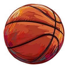 a drawing of a basketball ball on a white background with red and orange streaks around it