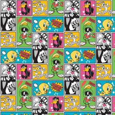 an image of cartoon characters on squares in different colors and sizes, with the same background as