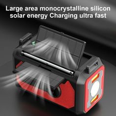 an image of a solar powered device with text that reads large area monocrystaline slicer, solar energy charging ultra fast