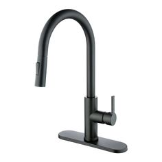 a black faucet on a white background with the handle extended to it's side