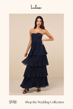 a woman in a strapless dress with the words shop the wedding collection on it