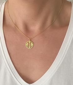 Monogram NecklacePersonalized Monogram Necklace that's custom hand made for you. This personalized monogram necklace makes the perfect gift or a very meaningful jewel with your names. Made with top quality materials that will last so you can feel confident wearing this everyday for years to come!This jewelry makes great new mom necklace, new mother gift, gift for mom-to-be, sister necklace, mother daughter necklace and mother's gift.THE ORIGINAL MONOGRAM NECKLACED E T A I L S Material: Crafted i Classic Initial Necklace With Round Pendant For Personalized Gift, Monogram Initial Pendant Jewelry For Personalized Gift, Classic Personalized Necklace With Round Pendant, Classic Round Pendant Initial Necklace As Personalized Gift, Classic Round Pendant Initial Necklace For Personalized Gift, Classic Round Pendant Charm Necklace For Personalized Gift, Classic Personalized Round Pendant Necklace, Initial Pendant Monogram Necklace For Personalized Gift, Custom Initial Pendant Necklace As Personalized Gift