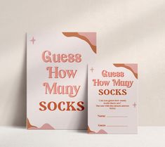 two greeting cards with the words guess how many socks