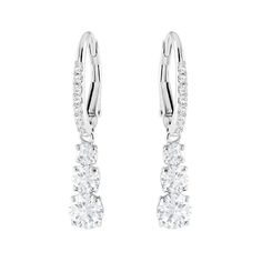 Conceived with the romantic concept that eternal love must have a past, present and future, these stunning Swarovski earrings feature a trio of crystals embelished with a pave scintillating design. Timeless and elegant, they are a treasured keepsake.- Earrings are rhodium plated for a white bright finish- Earrings measure 1 1/8" long- Swarovski's enduring quest for innovation, beauty and excellence is characteristic of their exquisite designs- Free cleaning and inspection at Day's for life of th Round Pendant Necklace, Crystal Dangle Earrings, White Crystals, Swarovski Earrings, Swarovski Jewelry, Matching Necklaces, Pierced Earrings, Round Earrings, Accessories Jewelry