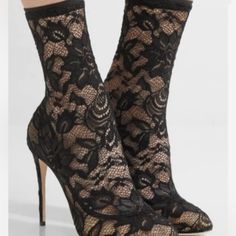 Dolce & Gabbana Lace Booties In Size 7 Black Tulle Socks, Shoes Dolce Gabbana, Black Stretch Lace, Low Ankle Boots, Peep Toe Boots, Lace Booties, Dolce Gabbana Shoes, Sock Boots, Hot Heels