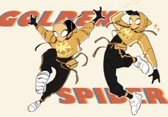 two cartoon characters are dancing together in front of the words golrgex and spider