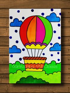 a painting of a hot air balloon in the sky