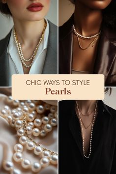 This Pinterest pin features four fantastic images showcasing chic ways to style pearls for a modern look. The guide includes eye-catching outfit combinations and tips, emphasizing the versatility of pearls in contemporary fashion. Old Money Pearl Necklace, Pearl Earing Ideas, Wearing Pearls Casual, How To Wear Jewelry Tips, Jewelry Trends 2024 2025, 2025 Accessories Trends, Pearl Necklace Outfit How To Wear, Pearl Outfit Classy