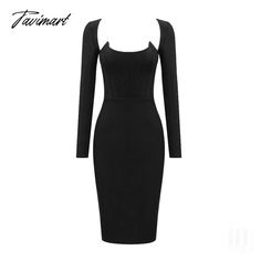 Tavimart High Quality Black Grey Long Sleeve Bodycon Rayon Bandage Dress Elegant Cocktail Party Elegant Backless Dress With Square Neck For Party, Elegant Square Neck Backless Party Dress, Elegant Backless Square Neck Party Dress, Fitted Long Sleeve Corset Dress For Date Night, Formal Fitted Backless Dress With Sweetheart Neckline, Long Sleeve Bandage Dresses For Club, Fitted Bandage Dress For Formal Occasions, Fitted Long Sleeve Corset Evening Dress, Fitted Long Sleeve Corset Dress For Party