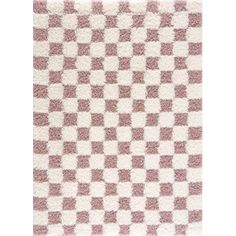 a pink and white checkerboard rug