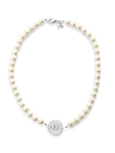 Everything is better with a monogram! Wear your initials proudly with our Pearlsonalized collection. Made locally by our skilled artisans at our workshop in Rhode Island. Initials should be entered as they should appear on the product. For example, if your name is Kiel James Patrick, and you would like the traditional last name as the middle character, please enter your initials as "KPJ". We can only fit 3 characters of text on either side of this charm. If you wish to keep the back of the charm Monogram Necklace Gold, Kiel James Patrick, Monogram Bracelet, Silver Monogram, James Patrick, 3 Characters, Monogram Necklace, Disc Earrings, Monogram Fonts