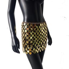 Metal sequin mini skirt. The size is adjustable. SIZE Waist Skirt length Hip 23.62-29.92 12.99 27.56-33.46 Metallic Mini Skirt For Summer, Festival Mini Skirt With Sequins, Festival Fitted Mini Skirt With Sequins, Festival Fitted Sequin Mini Skirt, Summer Club Skirt With Sequins, Metallic Sequined Mini Skirt, Summer Metallic Sequin Skirt, Disco Style Mini Skirt For Club, Metallic Sequin Mini Skirt For Summer