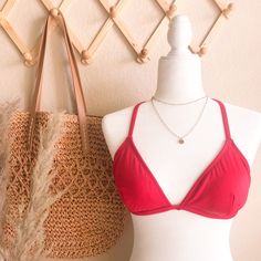 Never Worn Size: Large Braided Back Removable Padding 3 For $25 Red Swimwear With Removable Bra Pads, Red Swimwear With Removable Bra Pads For Vacation, Red Swimwear With Removable Bra Pads For Beach, Red Beachwear Swimwear With Built-in Bra, Red Halter Neck Swimwear Bra Friendly, Red Halter Neck Bra-friendly Swimwear, Red Swimwear With Built-in Bra For Beach Season, Red Triangle Top Swimwear For Summer, Red Padded Swimwear For Summer