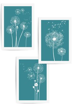 teal dandelion wall art 3pc set Teal Artwork, Teal Wall Decor, Colour Display, Dandelion Flowers, Teal Wall Art, Teal Walls, Flowers Wall Art, Living Room Prints, Flowers Wall