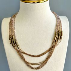 This Elegant Handmade Necklace Features Multiple Strands Of Golden Chains Interspersed With Shimmering Labradorite Beads. It Blends Traditional And Contemporary Styles, Draping Gracefully For Both Casual And Formal Occasions. Lightweight And Intricate, This Piece Stands Out As A Statement Accessory. - Multiple Brass Strands - Labradorite Stones (Gives Off A Taupe-Light Grey Hue Depending On The Lighting) - 18”L, 2” Adjustable - Lobster Clasp With Stone On End - Handmade, One Of A Kind - New, Unw Elegant Multi-strand Beaded Chain, Elegant Oval Beads With Beaded Chain, Multi-strand Gold Beaded Necklaces For Jewelry Making, Multi-strand Gold Beaded Necklace For Jewelry Making, Gold Multi-strand Jewelry With Spacer Beads, Elegant Multi-strand Polished Beads Long Necklace, Gold Multi-strand Necklace With Faceted Beads, Elegant Multi-strand Long Necklace With Polished Beads, Artisan Gold Beaded Necklaces With Gemstone Beads