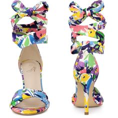 A must-have in every girl's closet! A floral print brings cool and summery style to these sky-heeled sandals, which feature a twist design and colorful flowers at the toe. You can match the floral high heels with skirts, T-shirts, jeans, shorts, or any casual or formal wear. Design Details: Floral Printed Heeled Sandals; Sky-High Heels; Colorful Flower Print; Lace-up Closure; Stiletto Heel; [ Material ]: 2 colors: Black, Blue White Fabric Upper; Rubber sole; Fabric+ABS Heel; Heel Height: 3.9'' ( Floral High Heels, Blue And White Fabric, Girl Closet, Shoe Boot Sandals, Boot Sandals, Stiletto Heels, Womens Sandals, Sandals Heels, Heel Height