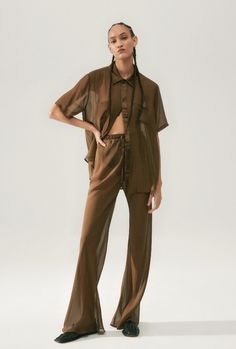 CHIFFON BIAS CUT PANTS DARK EARTH Birkenstock Eva Arizona, Silk Laundry, Chiffon Shorts, Trouser Pants Women, French Seam, Chuck 70, Boyfriend Shirt, Womens Size Chart, Creative Direction