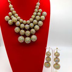 Stony Necklace And Earrings Set In Gold-Tone And Rhinestone Balls. Dressy And Beautiful Bought From Macy's Store *Standout* *Celebrations* *Birthday* *Gift* *Wedding* Offers Welcome! Party Multicolor Bling Jewelry, Festive Crystal Jewelry With Rhinestones, Dangle Jewelry Sets With Sparkling Stones For Party, Party Jewelry Sets With Dangle Sparkling Stones, Sparkling Stone Dangle Jewelry Sets For Party, Costume Jewelry Sets With Bling For Parties, Multicolor Sparkling Crystal Jewelry, Party Costume Jewelry Sets With Bling, Sparkling Multicolor Crystal Jewelry