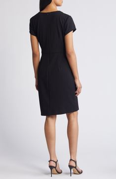 A bold asymmetric neckline lends modern detail to a sophisticated sheath dress made with comfortable stretch. 39" length Hidden back-zip closure Asymmetric neck Short sleeves Partially lined 96% polyester, 4% spandex Machine wash, tumble dry Imported Men Home Decor, Hairstyling Products, Rollerball Perfume, Asymmetric Neckline, Face Mist, Makeup Gift, Fragrance Design, Nordstrom Store, Black Fits