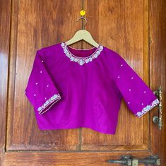 Hand embroidered ready made saree blouse / crop top/stitched saree blouse usa / purple saree blouse/modern blouse/zardosi blouse/elbow sleeve saree blouse/cotton silk blouse/ maggam work blouse Well..!! we understand that you may not get in your desired size/pattern, here you go with customization according to your size/pattern which we can deliver in 1-2 weeks of time period !! Here is a beautiful Hand embroidered zardosi work crop top / blouse in purple color that has high neck with hand embro Festive Purple Blouse Piece With Mirror Work, Purple Blouse Piece With Mirror Work In Traditional Drape, Traditional Drape Purple Blouse Piece With Mirror Work, Purple Blouse Piece With Mirror Work For Diwali, Purple Mirror Work Blouse For Diwali, Diwali Purple Blouse With Mirror Work, Purple Dola Silk Saree With Mirror Work, Fitted Dola Silk Top With Mirror Work, Diwali Dola Silk Blouse With Mirror Work