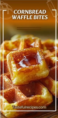 Cornbread Waffle Bites with Honey Butter Syrup are a fun and delicious twist on traditional cornbread! These bite-sized waffles are golden, fluffy, and slightly sweet, served with a rich honey butter syrup for the perfect balance of flavors. Ideal for breakfast, brunch, or as a snack, this treat is sure to satisfy! #CornbreadWaffles #WaffleBites #HoneyButter #BreakfastTreat #ComfortFood #BrunchRecipes