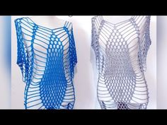 two knitted tops with different patterns and colors, one in blue and the other in white