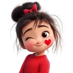 a cartoon girl with a heart on her cheek